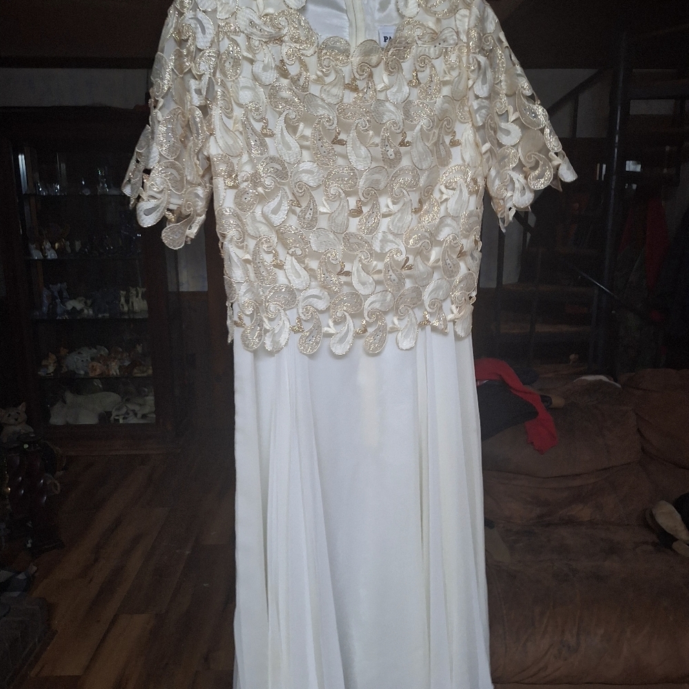 Elegant Cream and Gold Gown